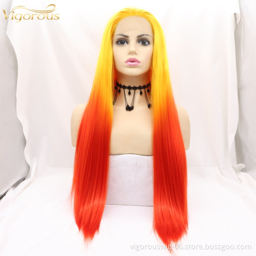 Vigorous natural hairline ombre fiber premium futura high quality wholesale prices free part synthetic lace front wigs
